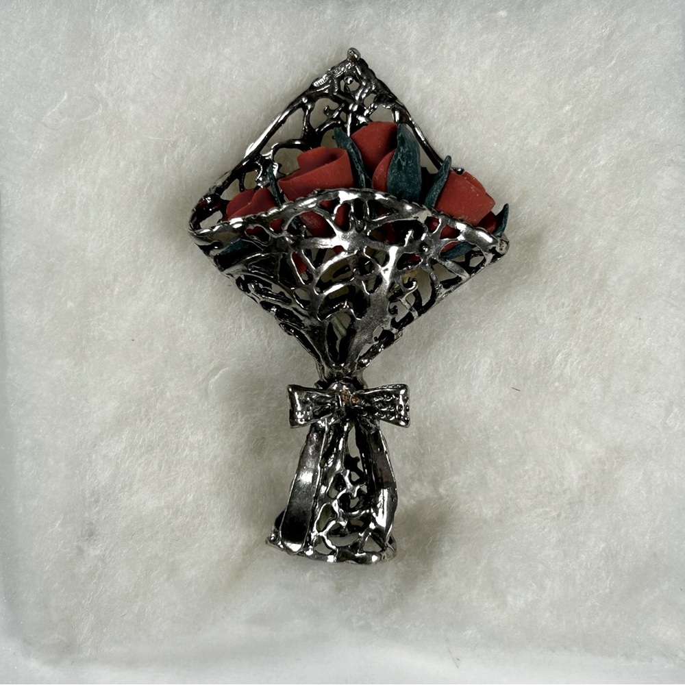 Miniature Vintage Sterling Silver 800 Flower Figurine Holder Bouquet Decorative